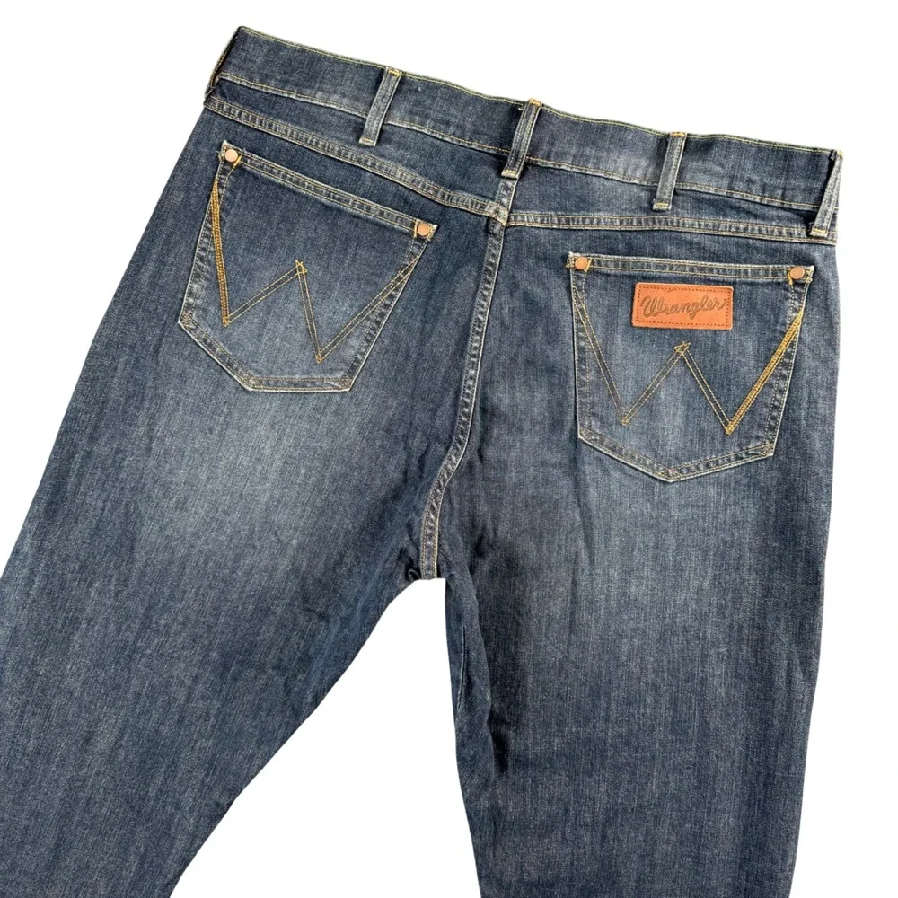 Wrangler Retro Mens Slim Straight‎ Jeans Blue Denim Y2K Western 38x32